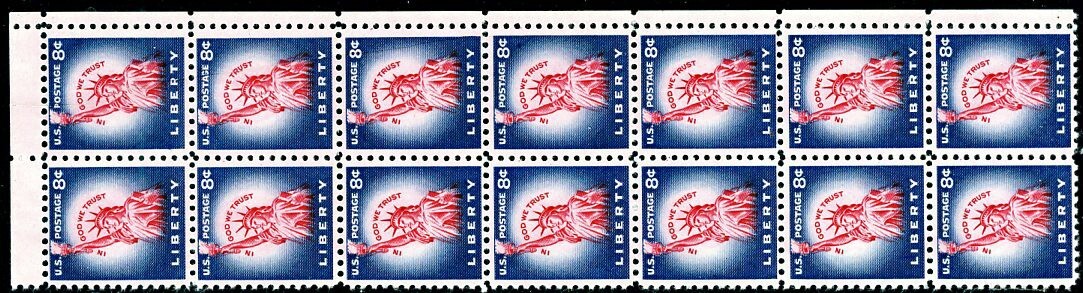 Scott # 1041B 8¢ Statue of Liberty pre-printing paper fold oddity multiple