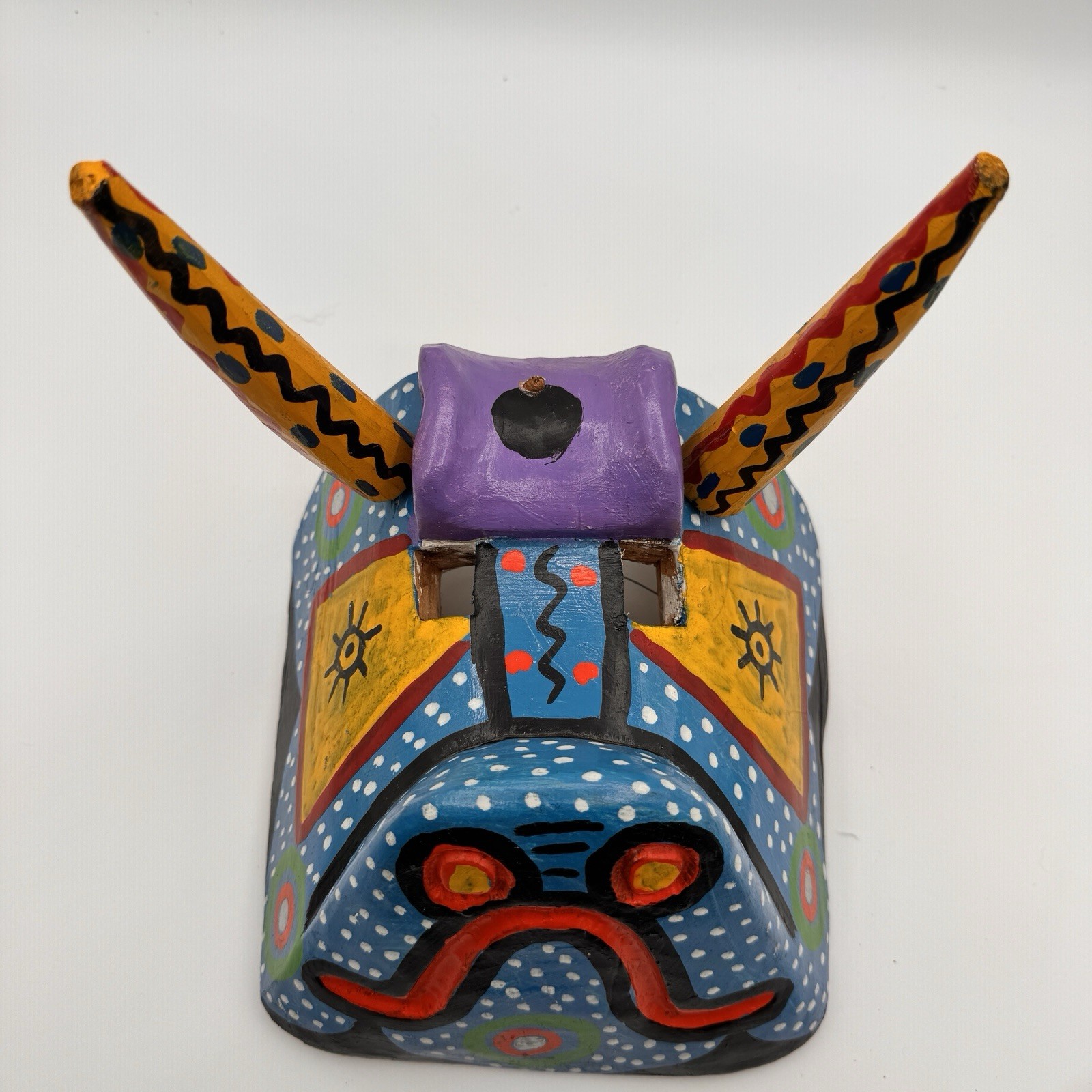 Vintage Guatemalan Festival Bull Mask Hand Carved Wood Folk Art Toro