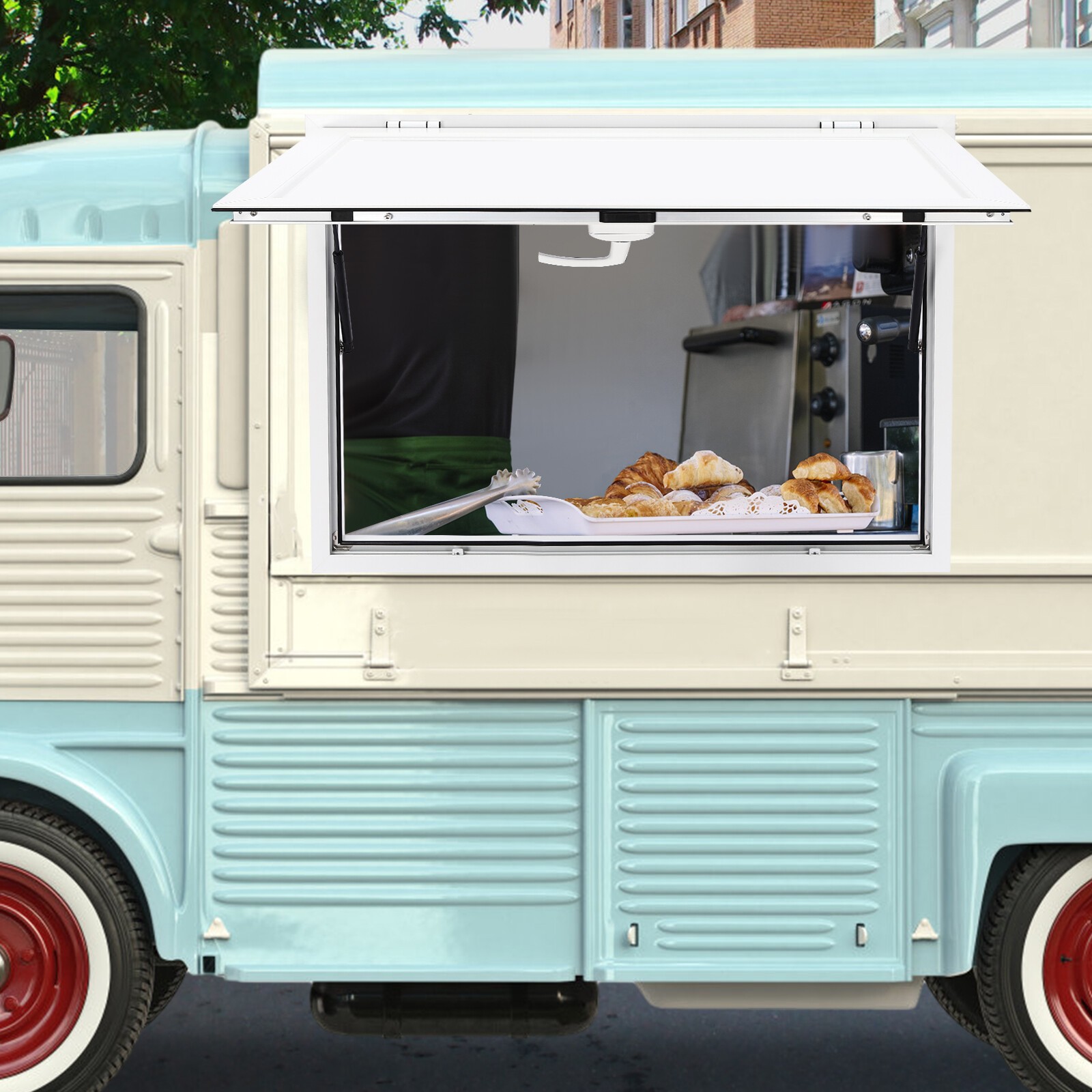 36"L x 24"W Concession Stand Serving Window Food Truck Service Window+Drag Hook