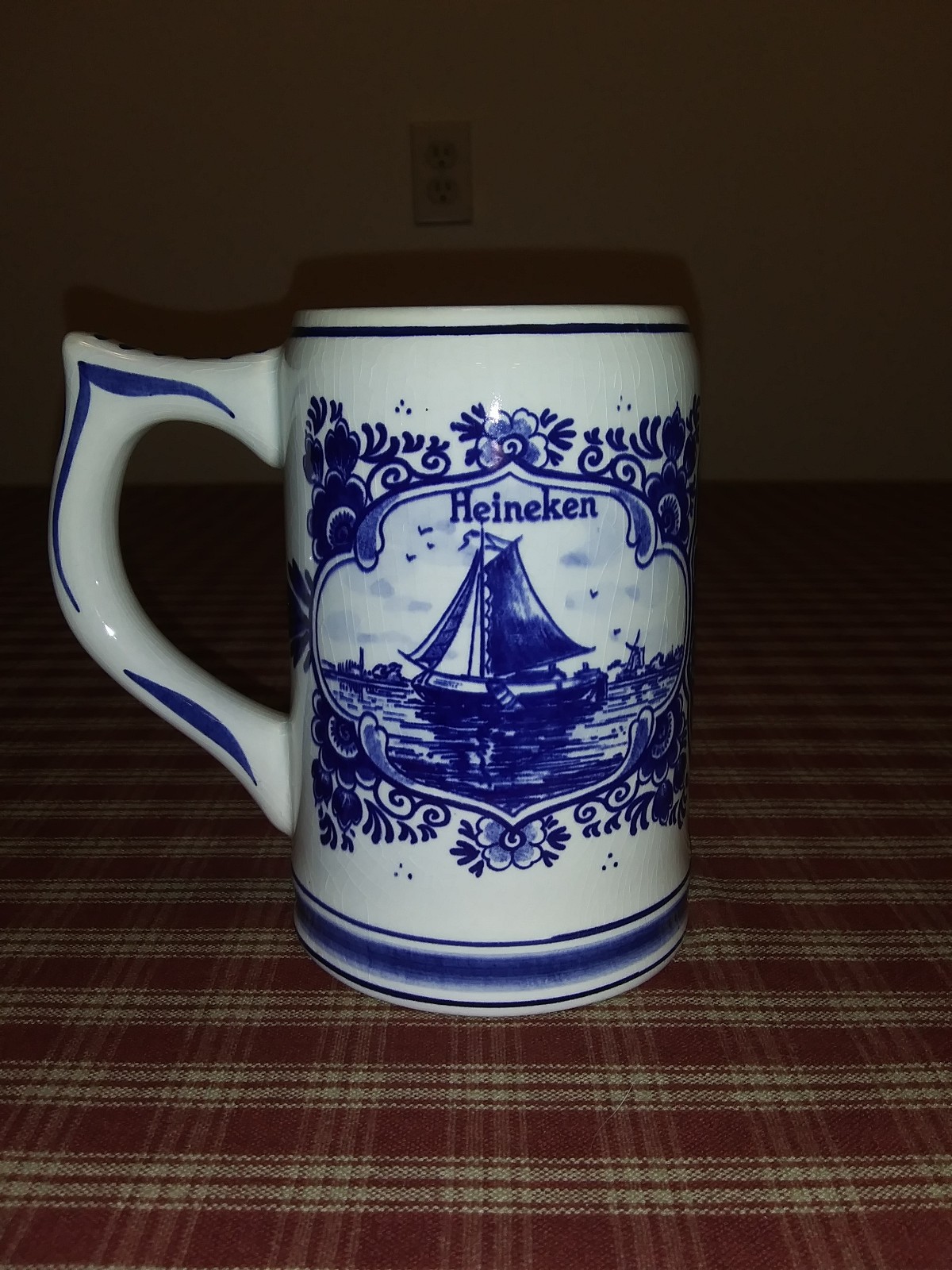 Vintage Heineken Blue Delfts Hand Painted Beer Stein Mug Holland Windmill Boat