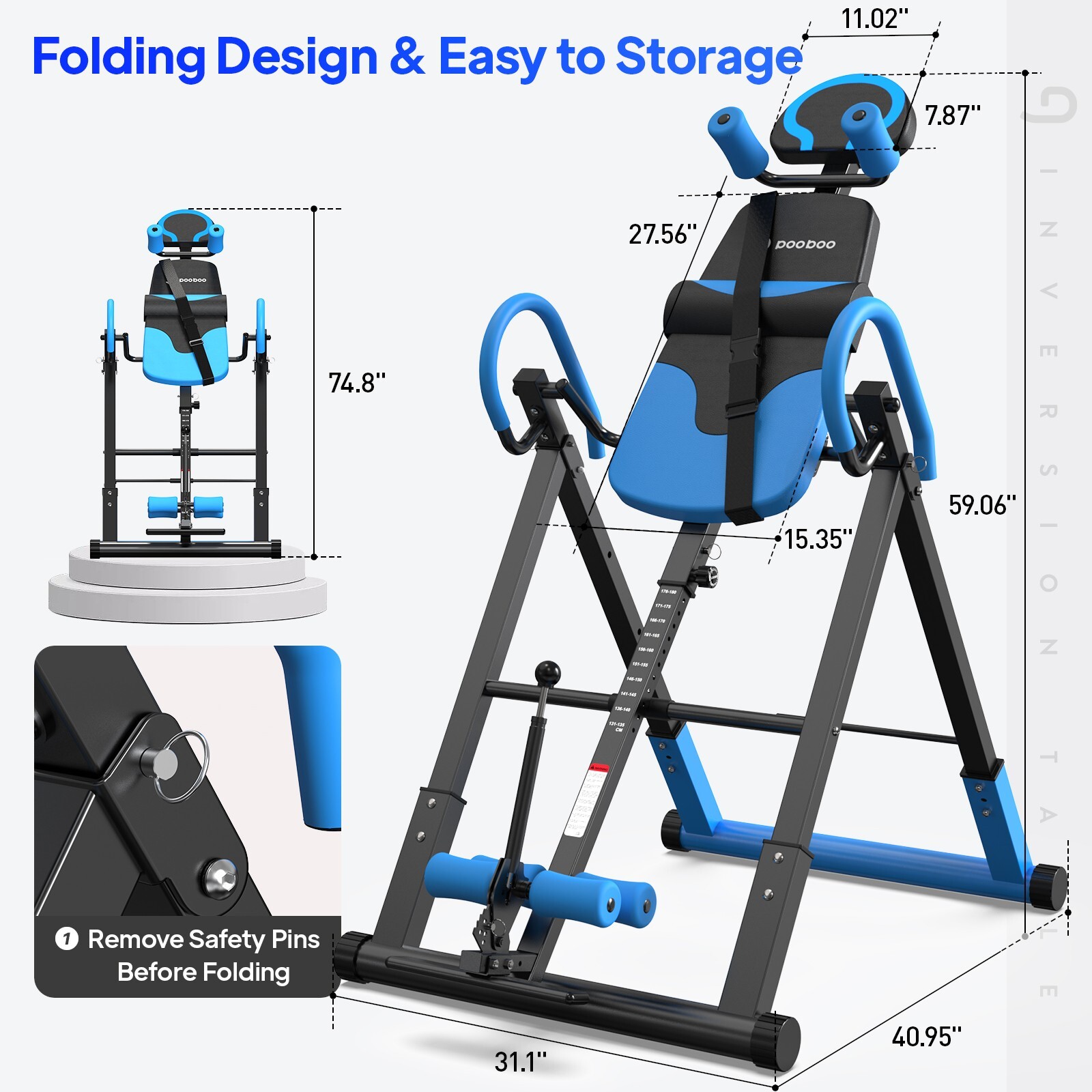 Inversion Table Back Therapy Reflexology Heavy Duty Foldable Stretcher Machine