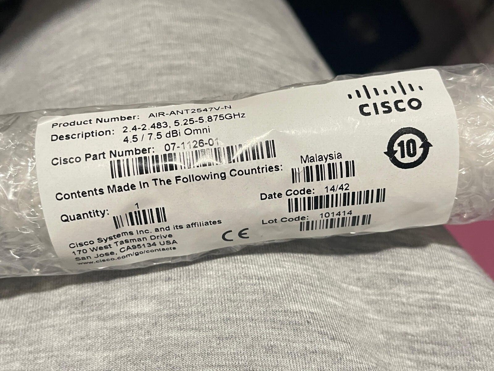 Cisco AIR-ANT2547V-N External Dual-Band Omnidirectional Antenna  07-1126-01(4H)