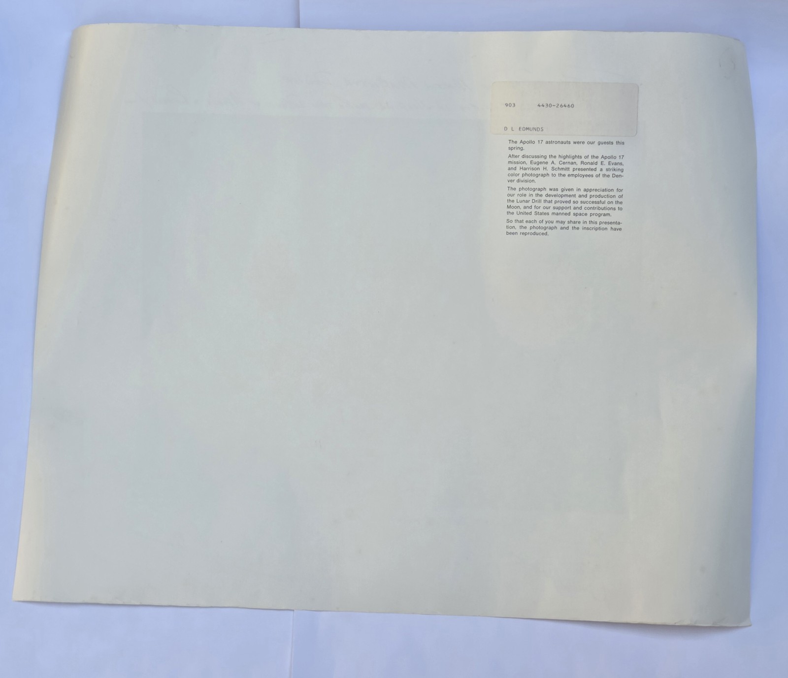 Vintage 1972 NASA Apollo 17 Mission Crew signed Photograph Print Denver Div