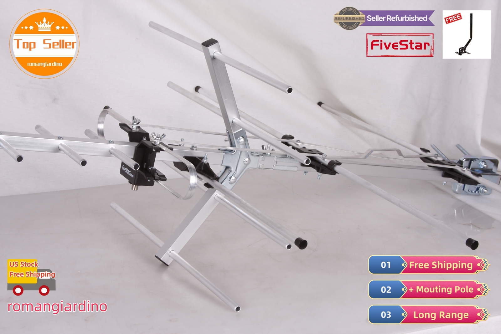 Yagi Outdoor TV Antenna 250 Mile for Strong, Weatherproof VHF UHF FM Pole