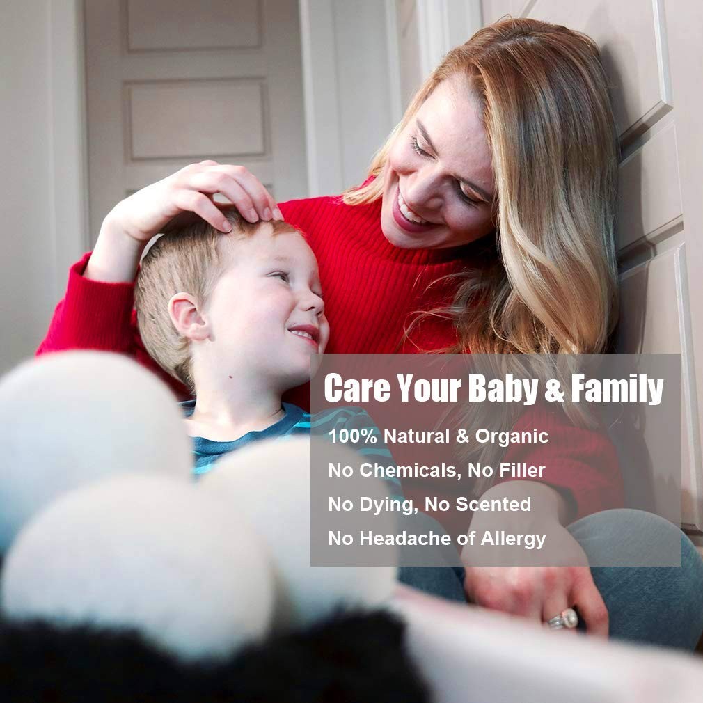 Wool Dryer Balls 6 Pack XL, 3" Genuine New Zealand Wool to Core, 100% Organic