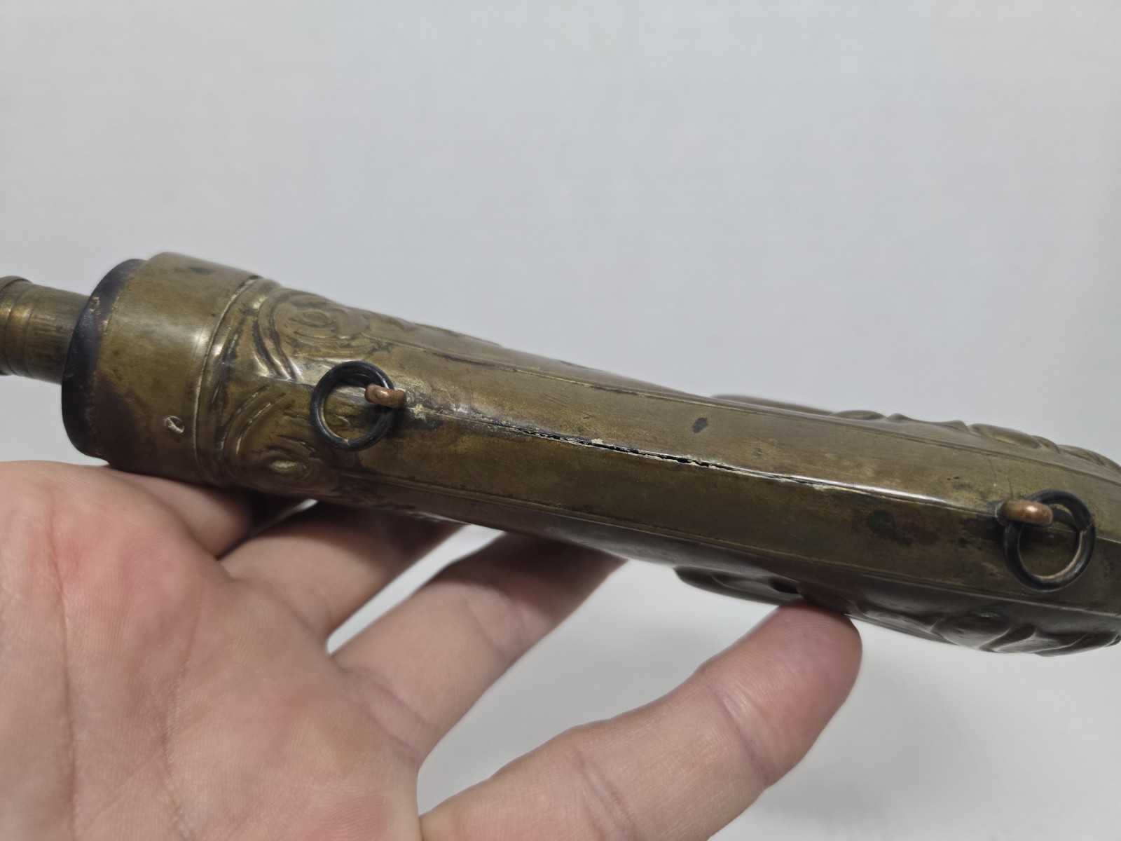 Embossed Scallop Shell Gunpowder Flask - Circa 1860s - US Civil War Era