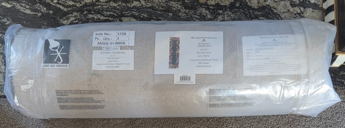 MacKenzie-Childs butterfly garden rug 2'6"x8' NIP | Retired