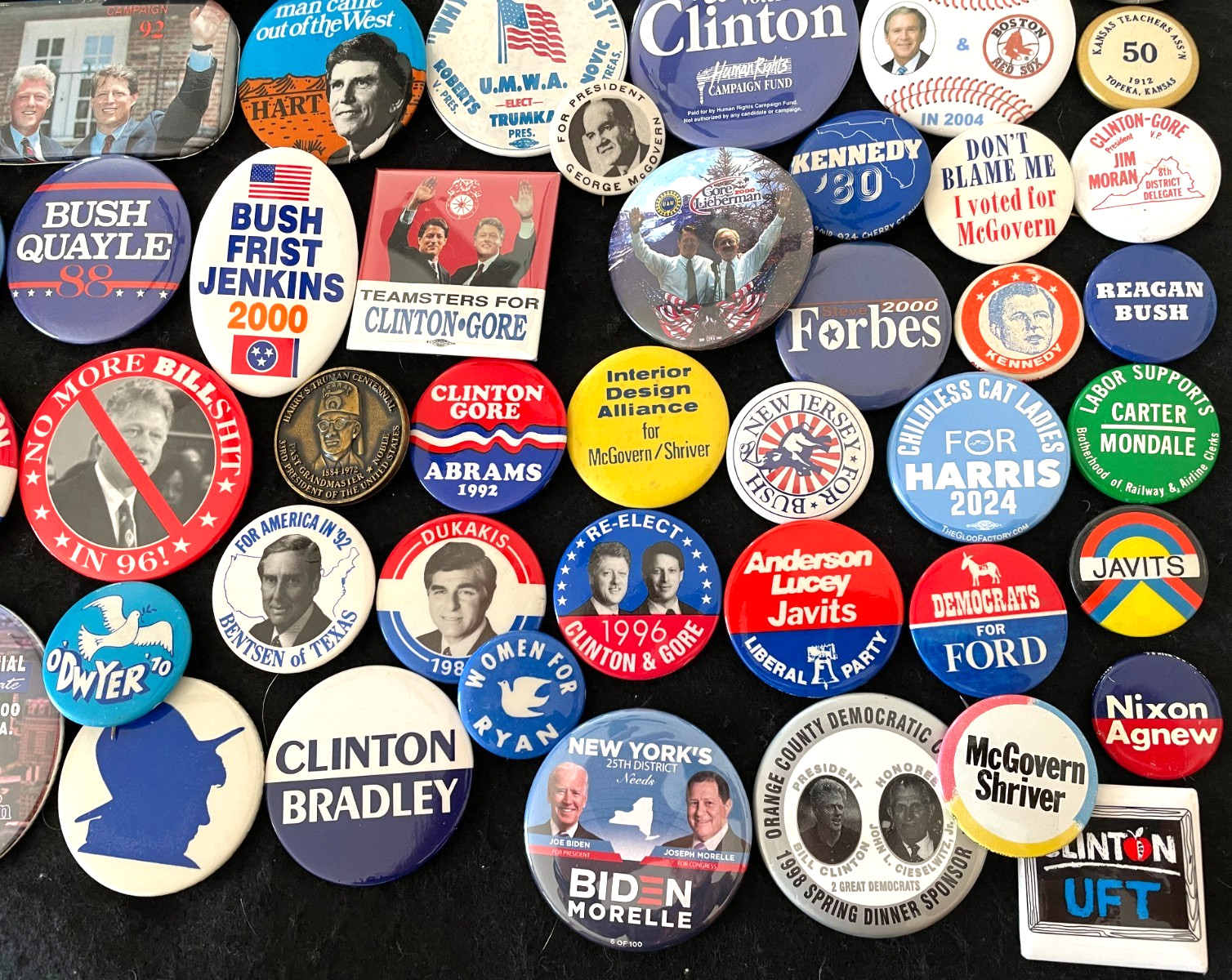 Button Lot Collection of 80+ different Political,Presidential,CAUSE, buttons