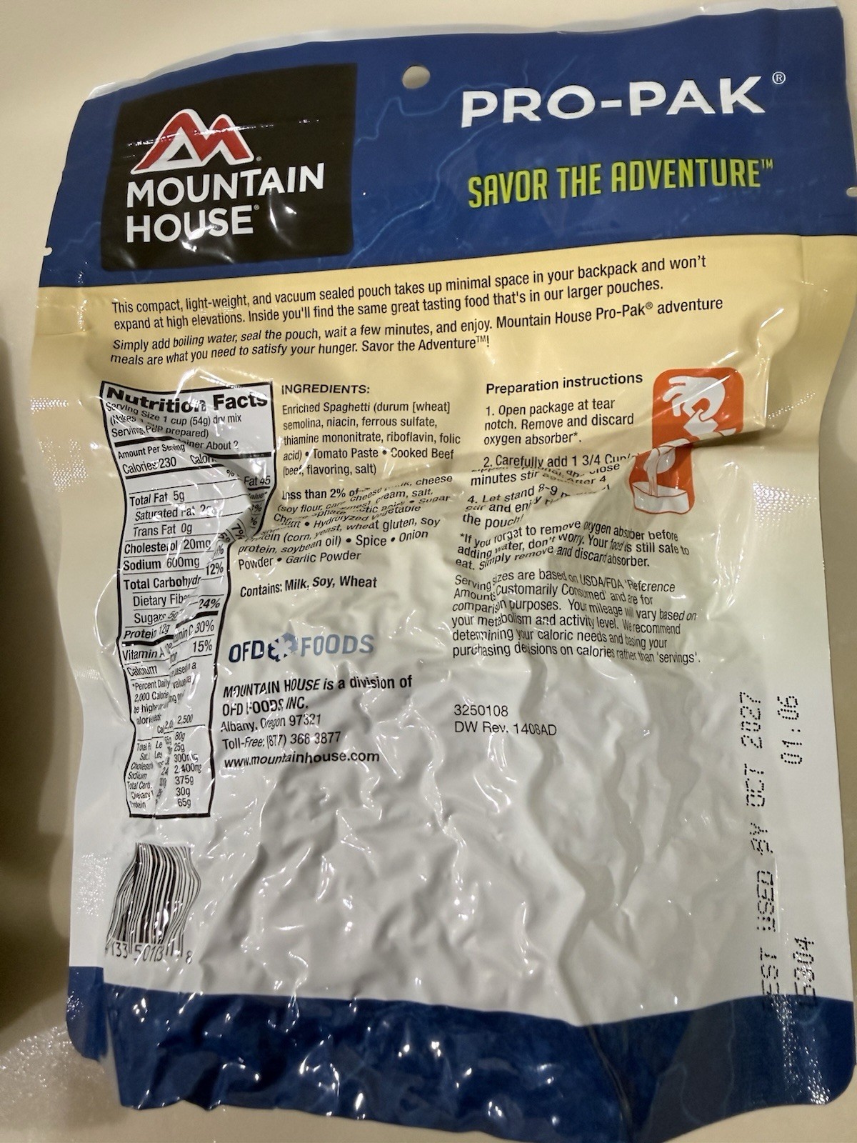 Mountain House Freeze Dried Meals Lot of 7 Camping Survival Food EXP 2027 MRE