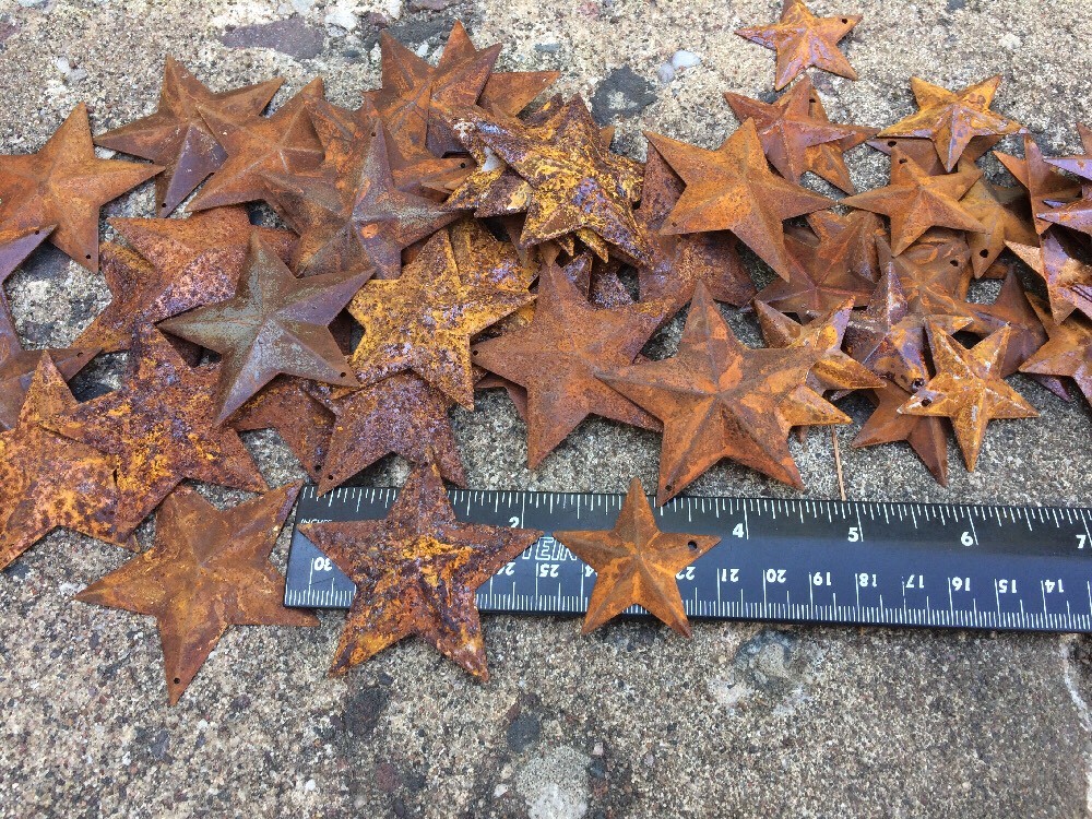 Set 20 Rusty Stars 10- 2.25" & 10- 1.5" Country Metal Barn Star Craft Supplies *