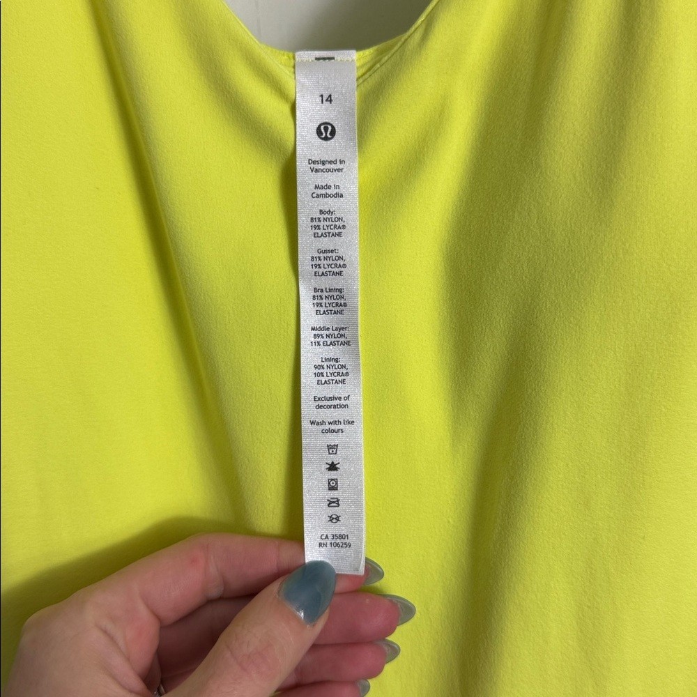 Lululemon Align Bodysuit 8" Electric Lemon Size 14