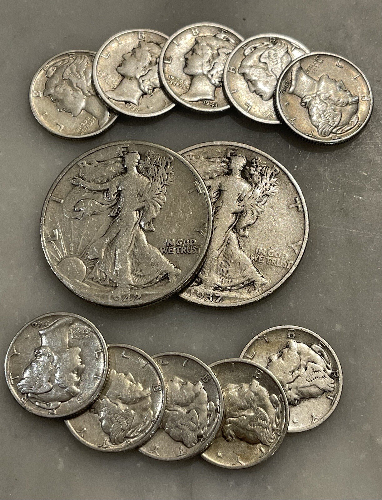 $2 Face 90% Silver 2 Walking Liberty Half Dollar 10 Mercury Dime Choose # Lots