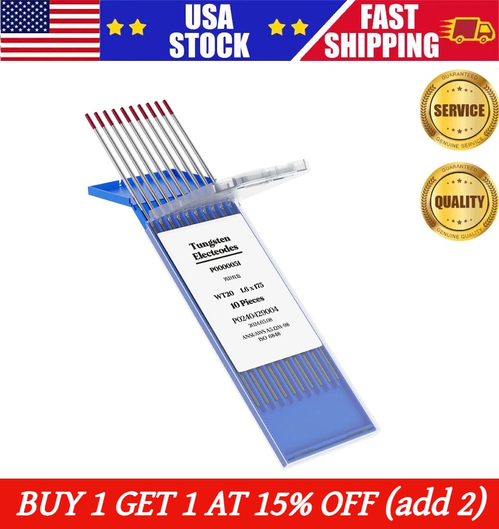 10-pk 1/16" x 7" Red TIG Welding Tungsten Electrode  2% Lantanated ,US Stock
