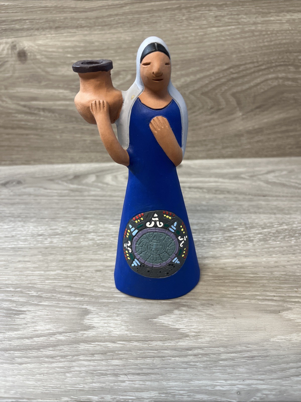 Myan/Mexican terracotta clay sculpture 7” Tall Women