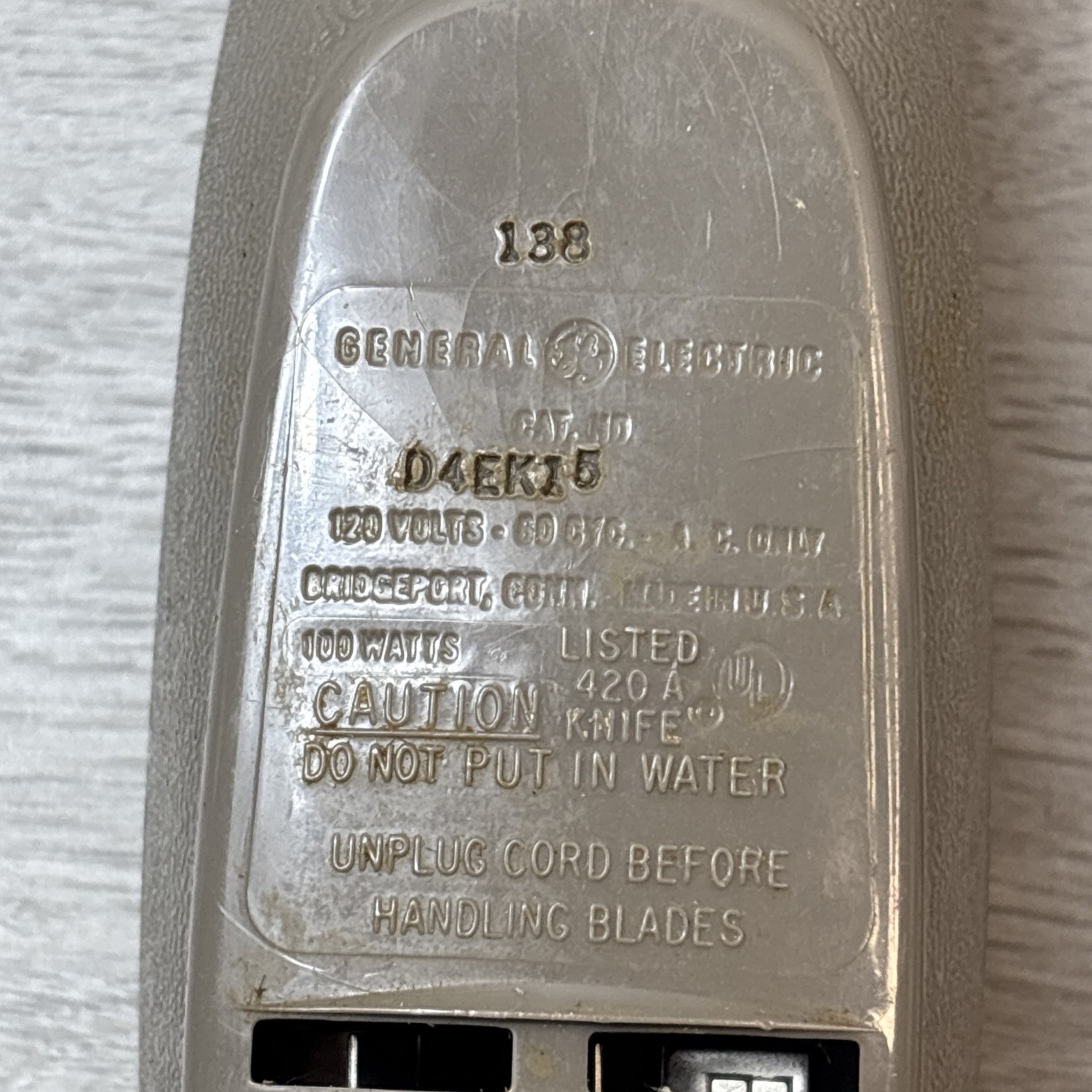 Vtg GE General Electric D4EK15 Kitchen Electric Slicing Knife White/Grey WORKS