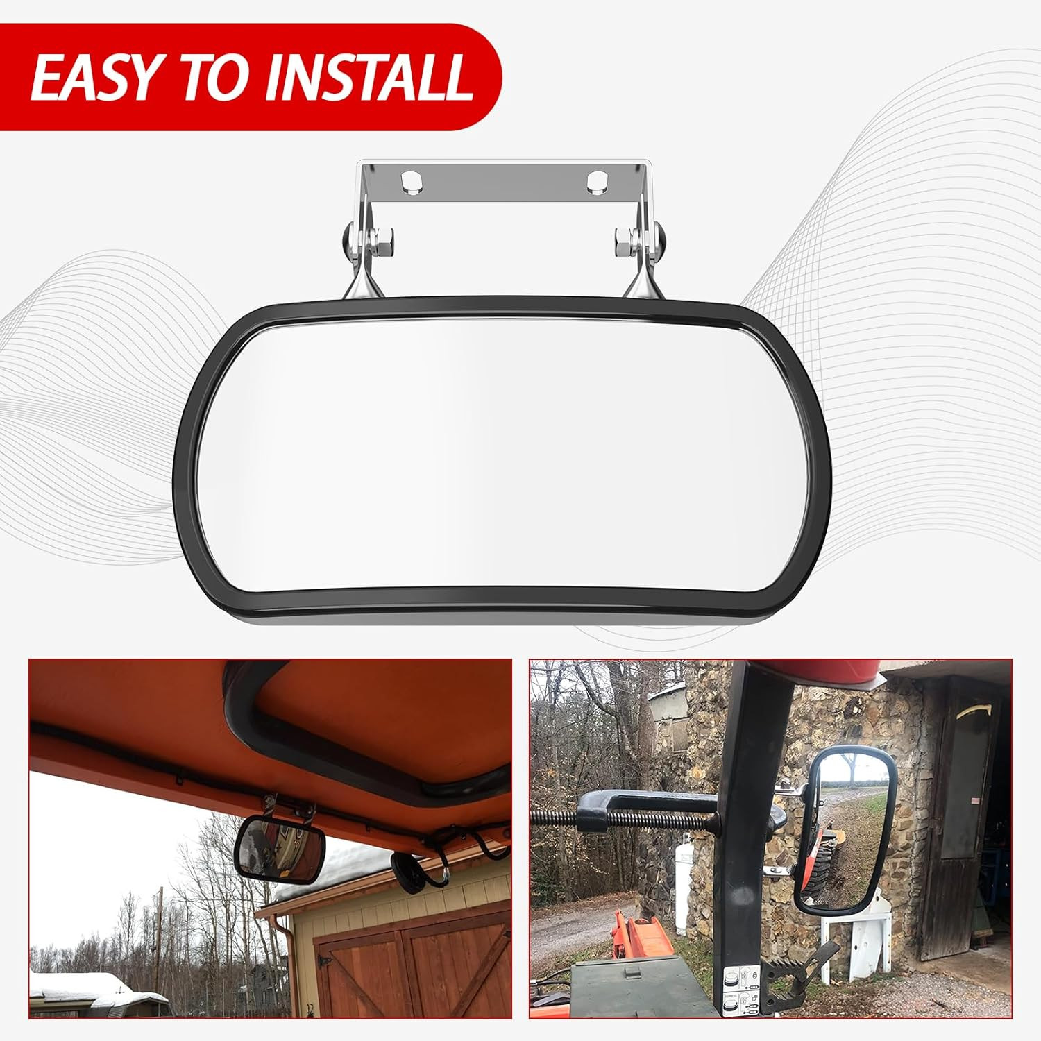 Tractor Mirror, Stainless Steel Rearview and Side Mirror for Tractors, Forklifts