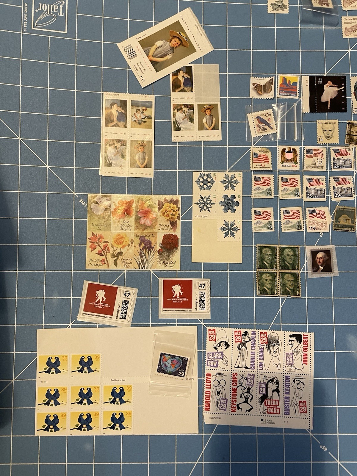 Mixed Stamp Collection 70’s-90’s Silent Screen Stars Love Doves Old Glory’s Art