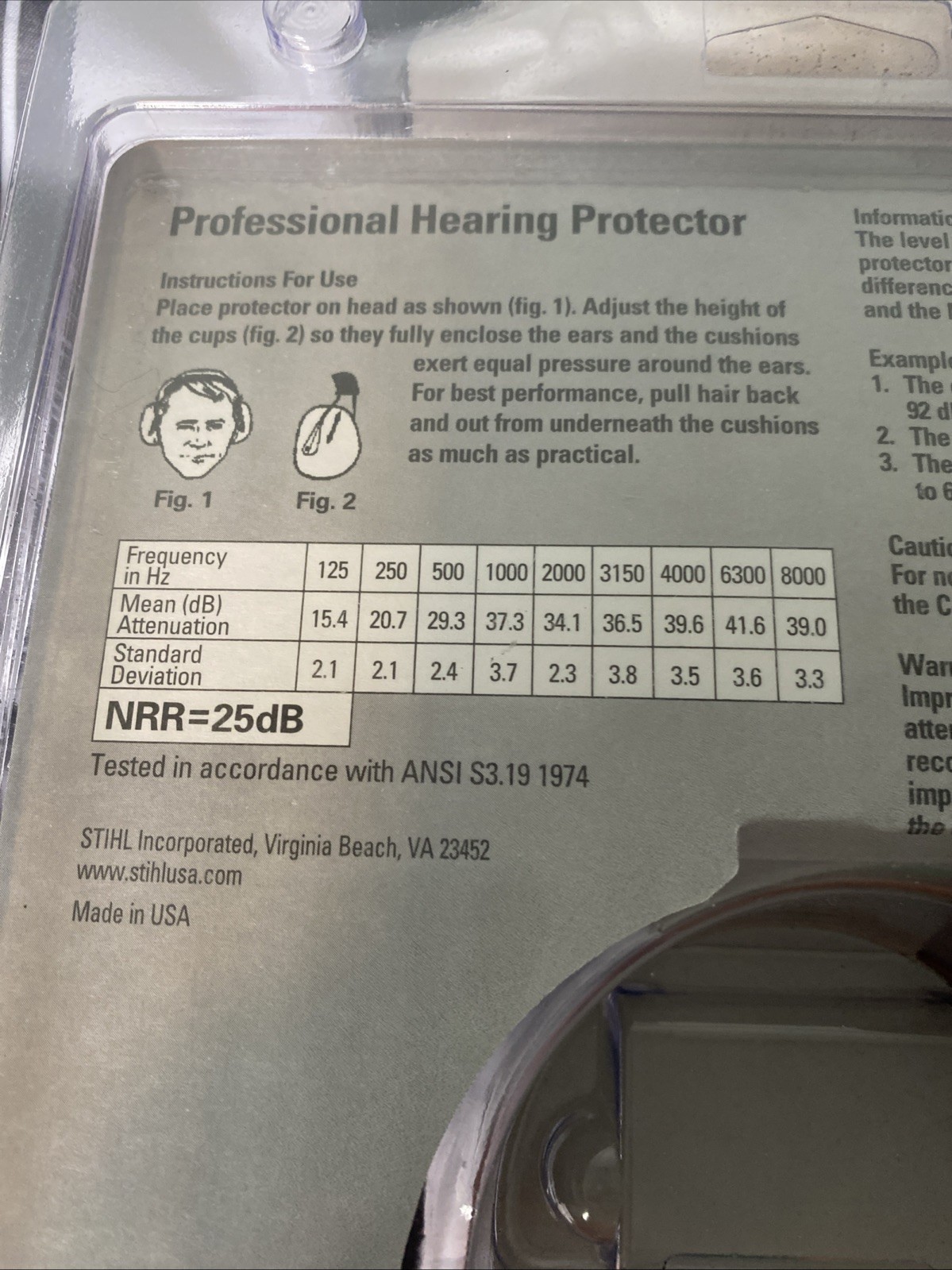 GENUINE STIHL HEARING PROTECTION part no. 0000-886-0402