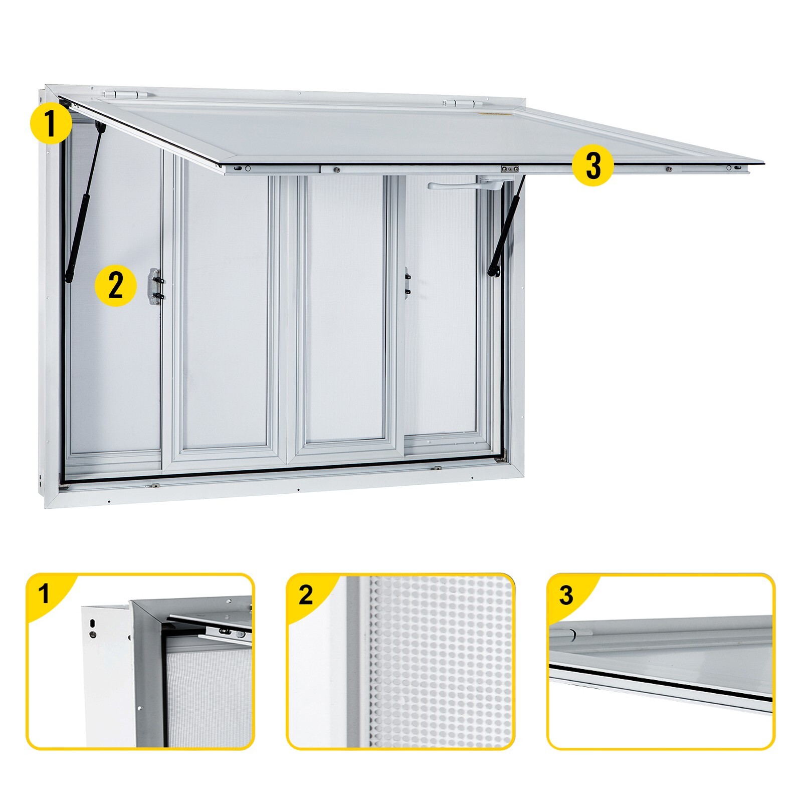 VEVOR 53x33in Concession Stand Trailer Serving Window w/ 4 Screen Windows