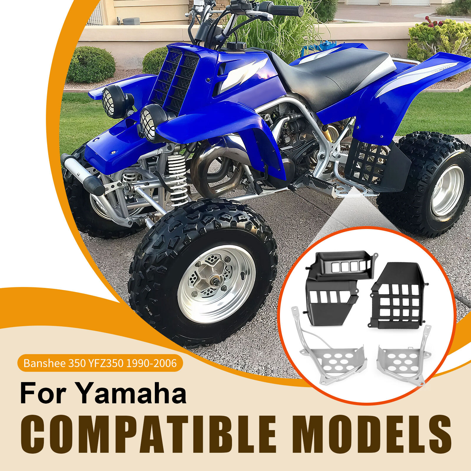 L+R Nerf Bars Silver Heel Guards footrest Stand For Yamaha 1990-2006 Banshee 350