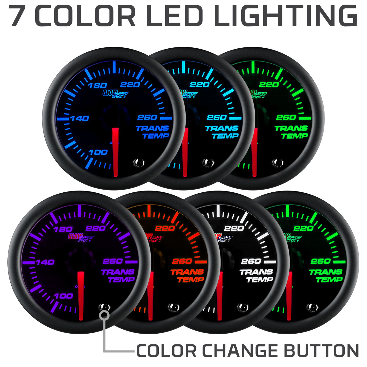 52mm GLOWSHIFT TINTED 7 COLOR LED TRANS TEMP GAUGE w SENDER