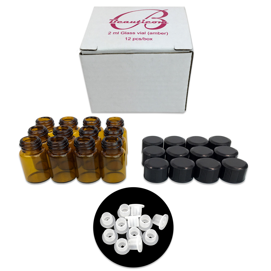 USA 60 Bottles 2ML Essential Oil Perfume Sample Glass Bottle with Reducers