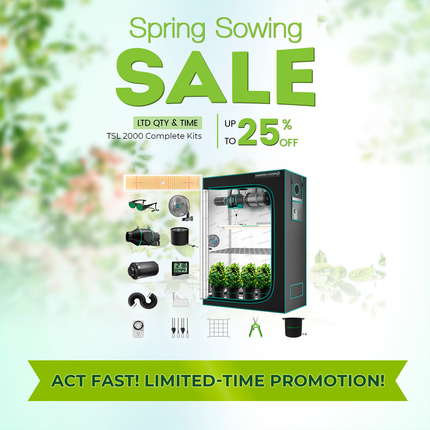 MARS HYDRO TS 1000 2000 3000 FCE LED Grow Light Tent Kits/Carbon Filter/Duct Fan