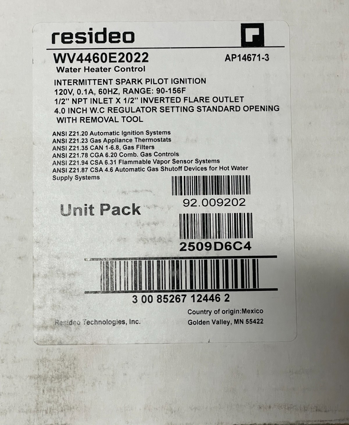 Honeywell WV4460E2022 Water Heater Gas Valve AP14671-3 Rheem SP20231 & Tool
