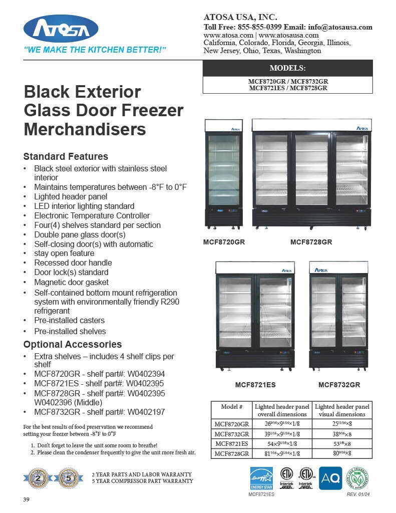 Atosa MCF8722GR, 1 GLASS Door REFRIGERATOR