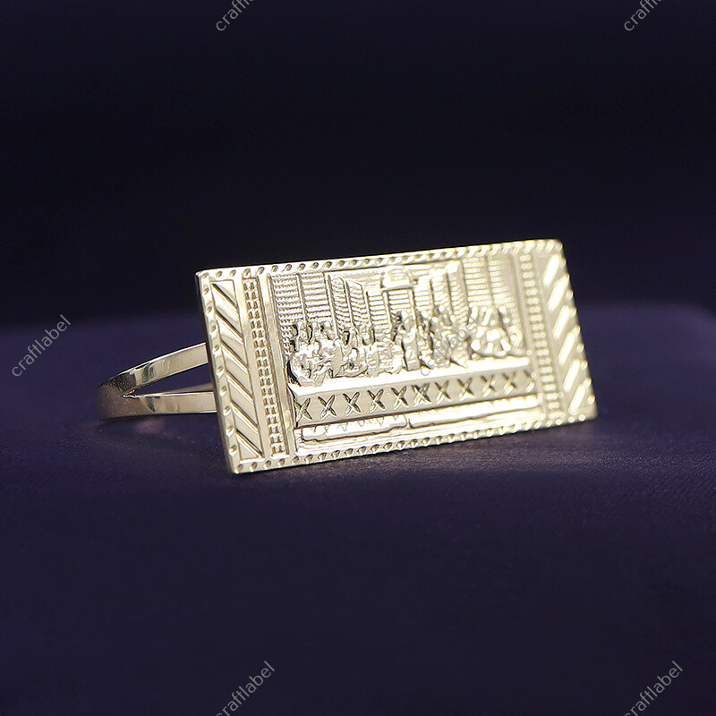Two Finger Rectangular Last Supper Atlas Men's Ring Solid 925 Sterling Silver