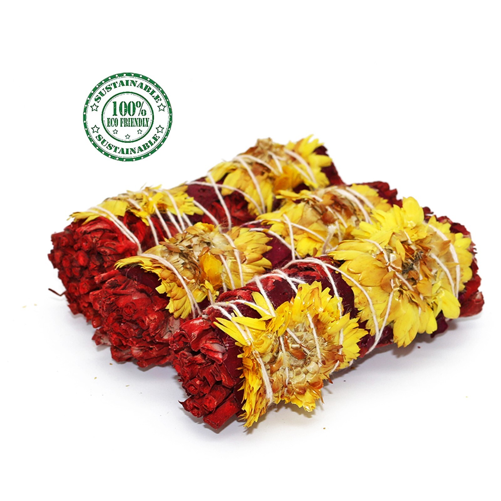 3 Pack Red Romance Floral White Sage Smudge Sticks with Flowers and Guide