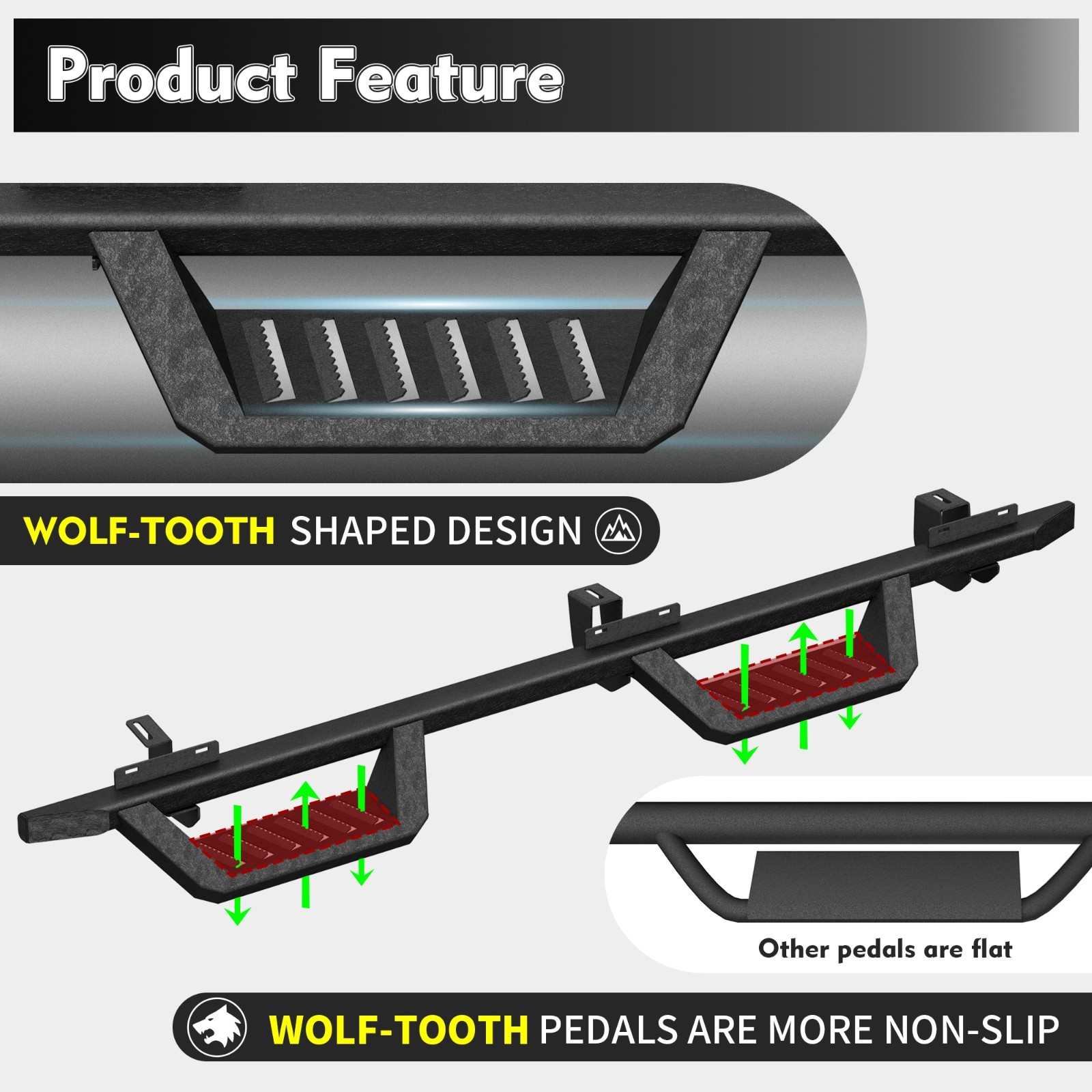 Running Boards For 07-18 Jeep Wrangler JK 4 Doors Black Powder Coated Side Steps