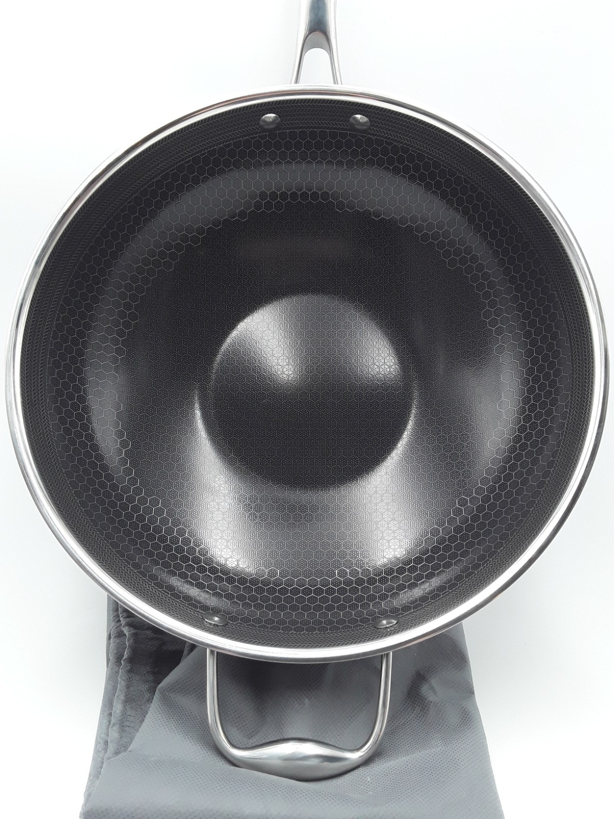 HexClad 12 Inch Hybrid Stainless Steel Wok Pan with Stay-Cool Handle No Lid