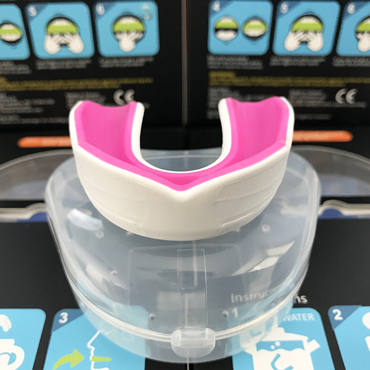 Oral Mart Lacrosse Hockey Karate Mouth Guard For Kids Girls (White/Pink)