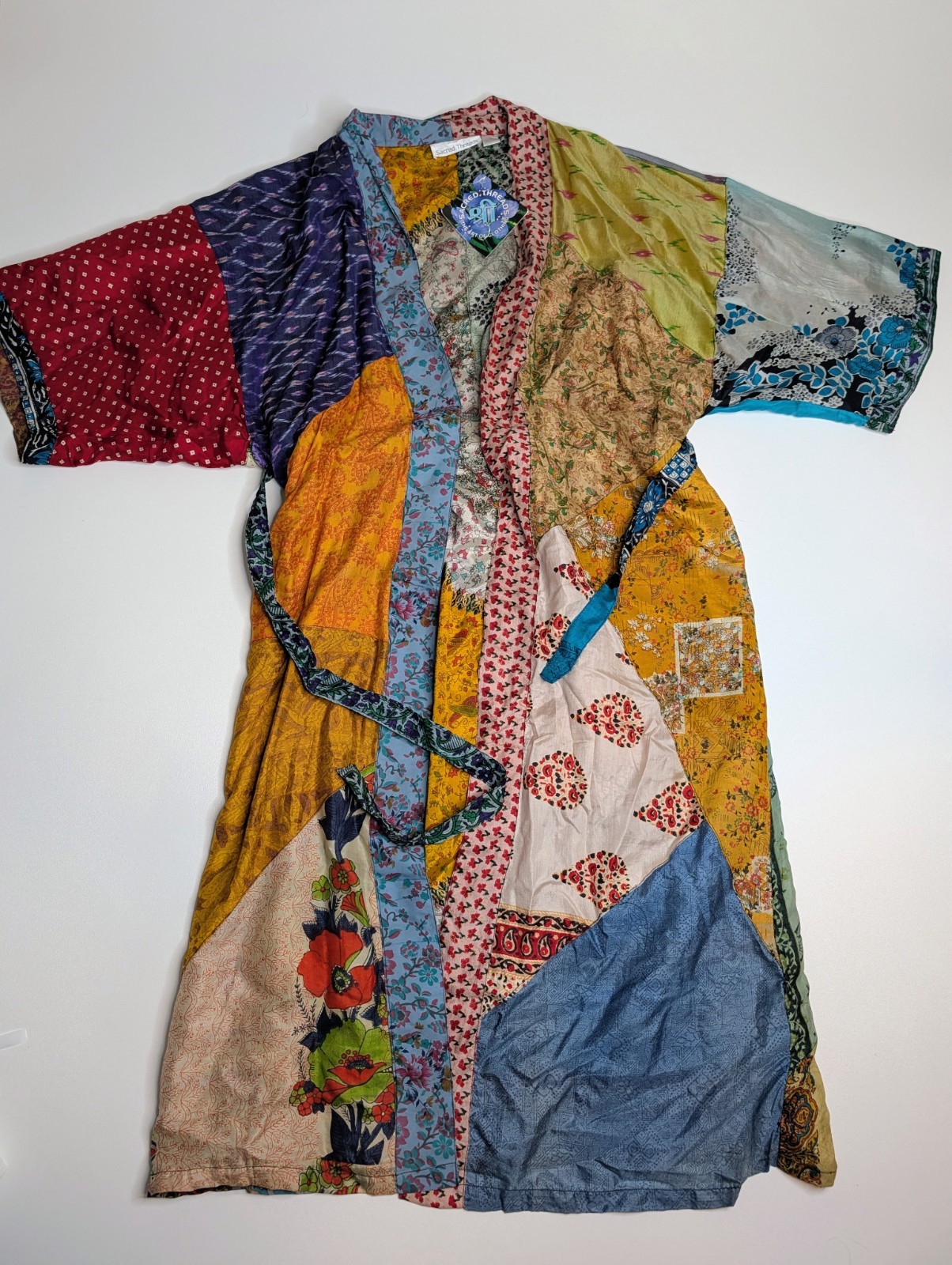 NWT Sacred Threads Vintage 100% Silk Patchwork Long Kimono M