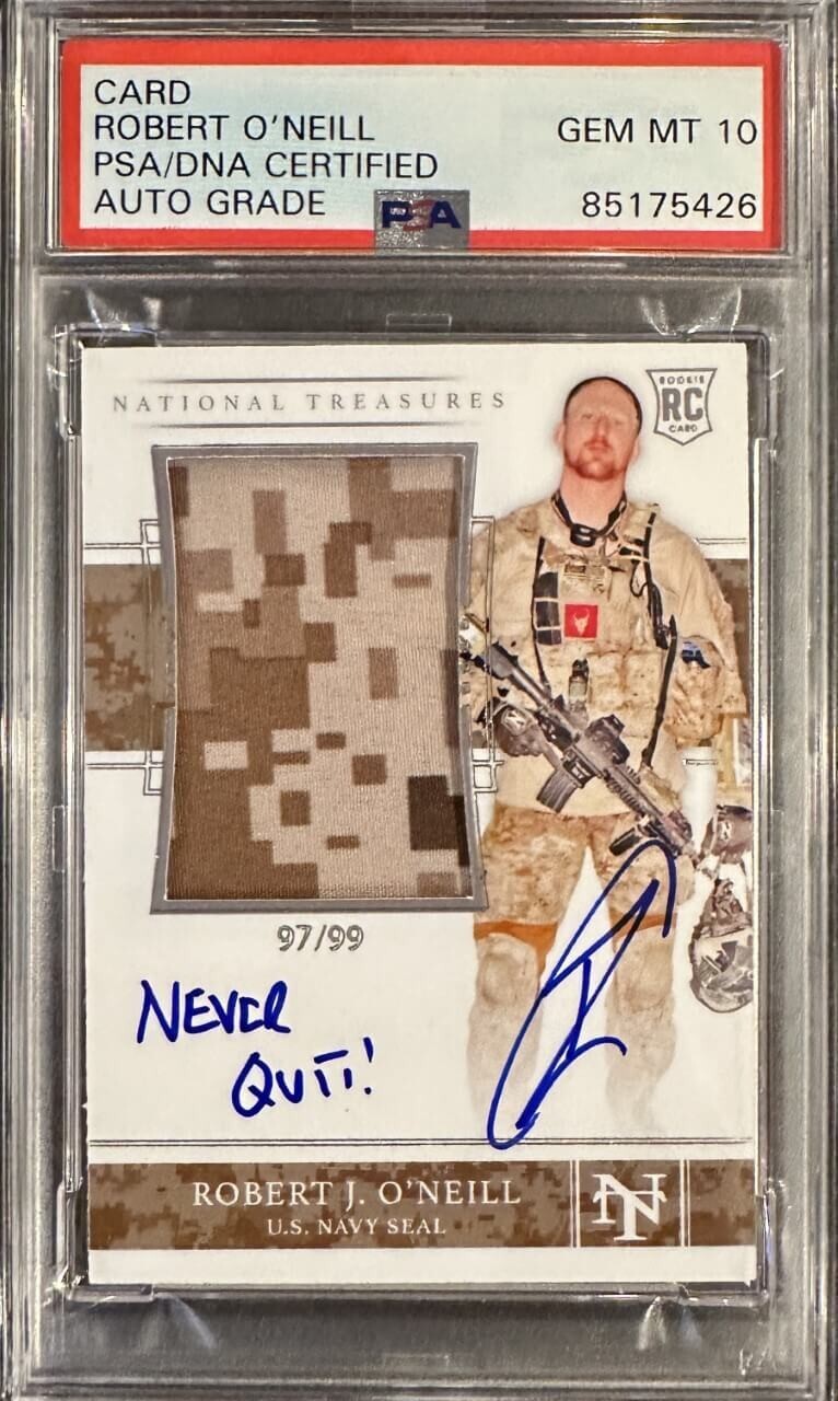 Robert O'Neill Signed Limited Edition /99 Worn Navy SEAL Relic Card PSA 10