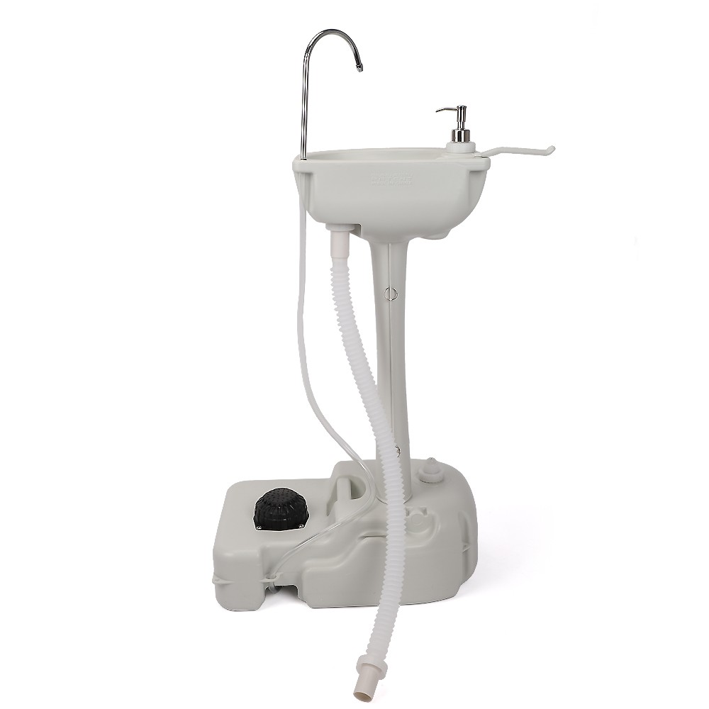 Portable Outdoor Foot Pump Camping Sink Hand Wash Basin w/ 3.5L Water Tank White