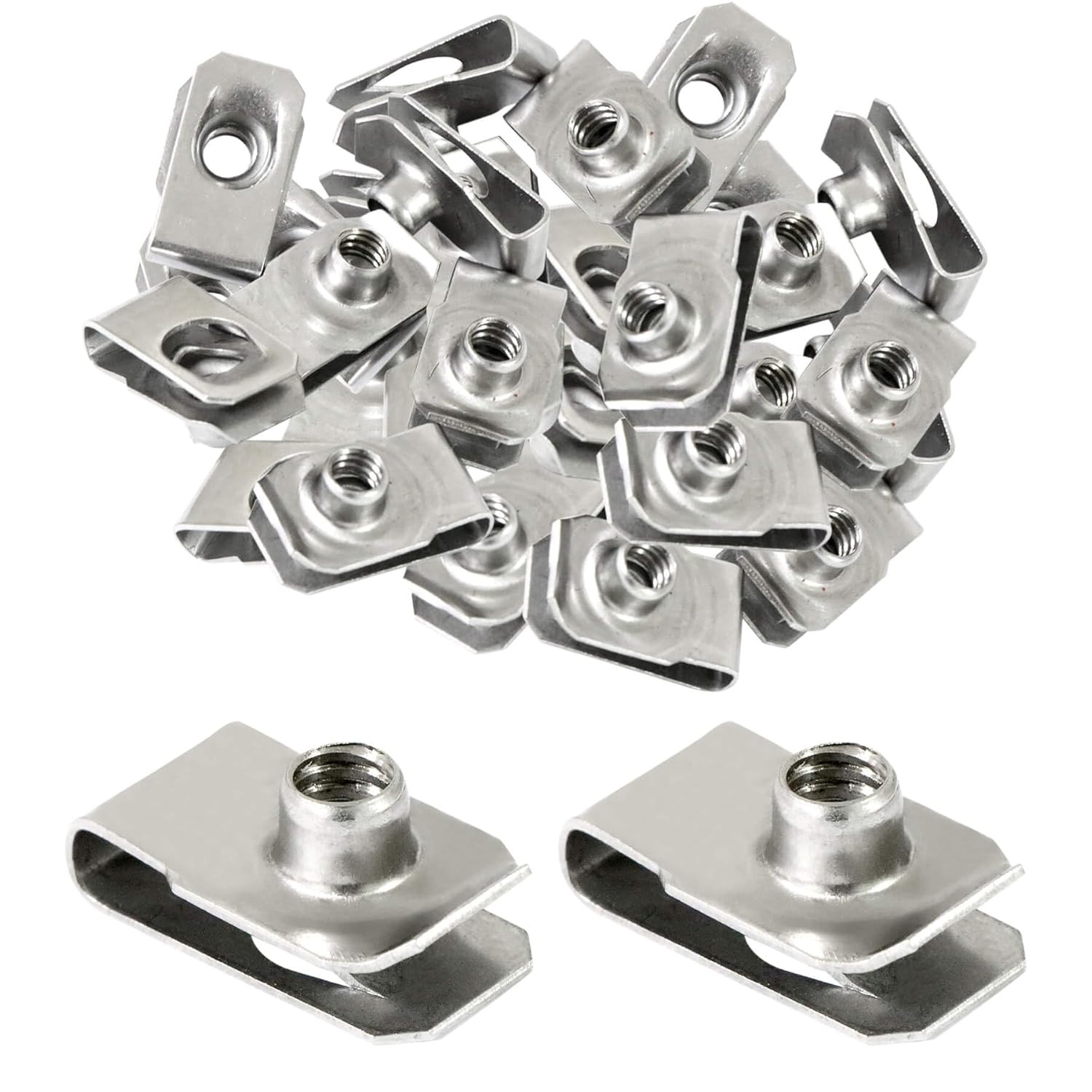 40 Packs 1/4" - 20 Stainless Steel Regular Extruded U Nuts, U Style Clip-on Nut,