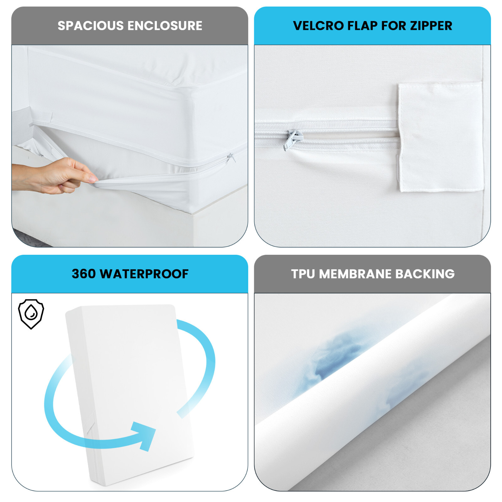 Mattress Encasement Waterproof Protector Zippered Deep Pocket Bed Bug Protector