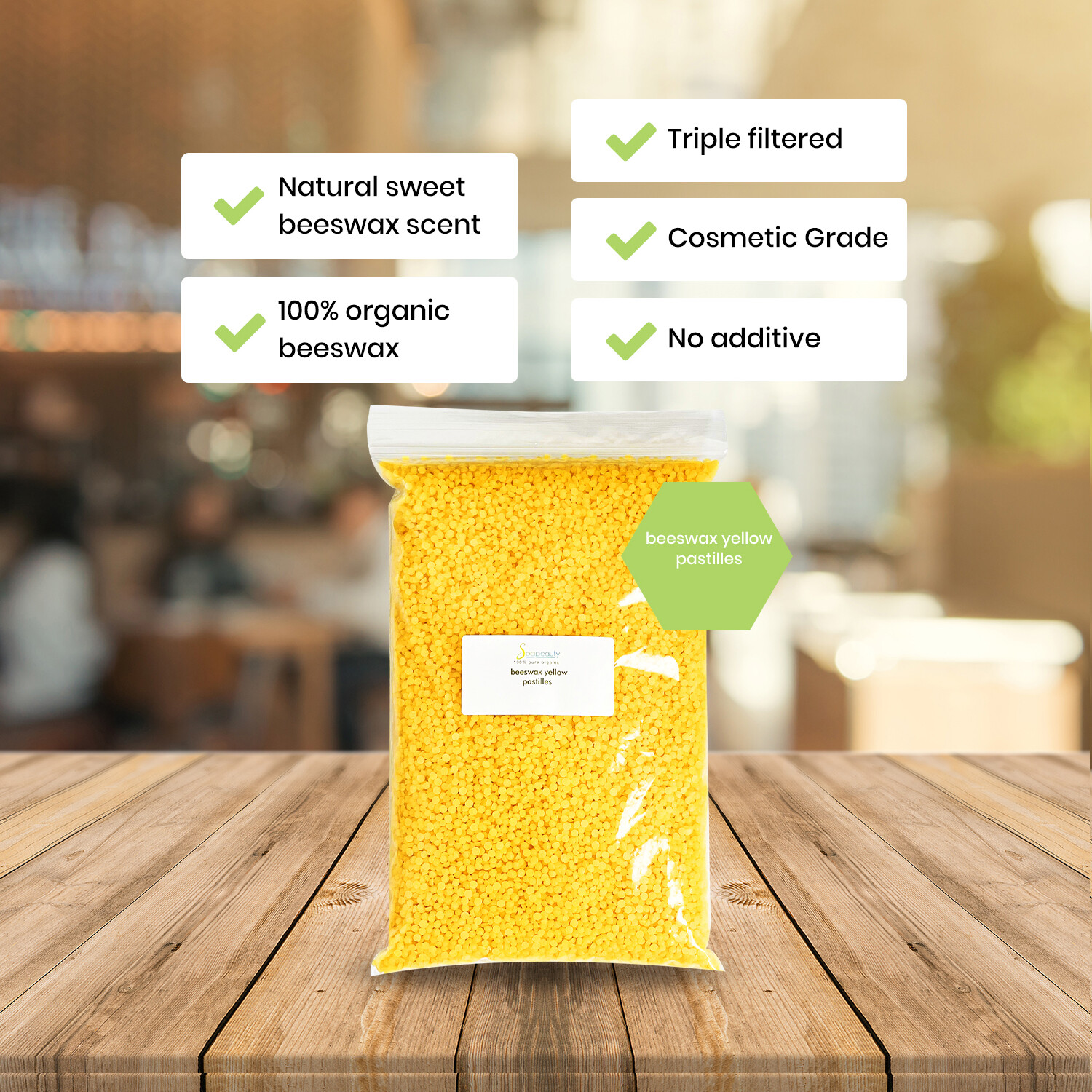 Yellow Beeswax Pastilles Beads 100% Pure & Natural for Lip Care, Body, Candles