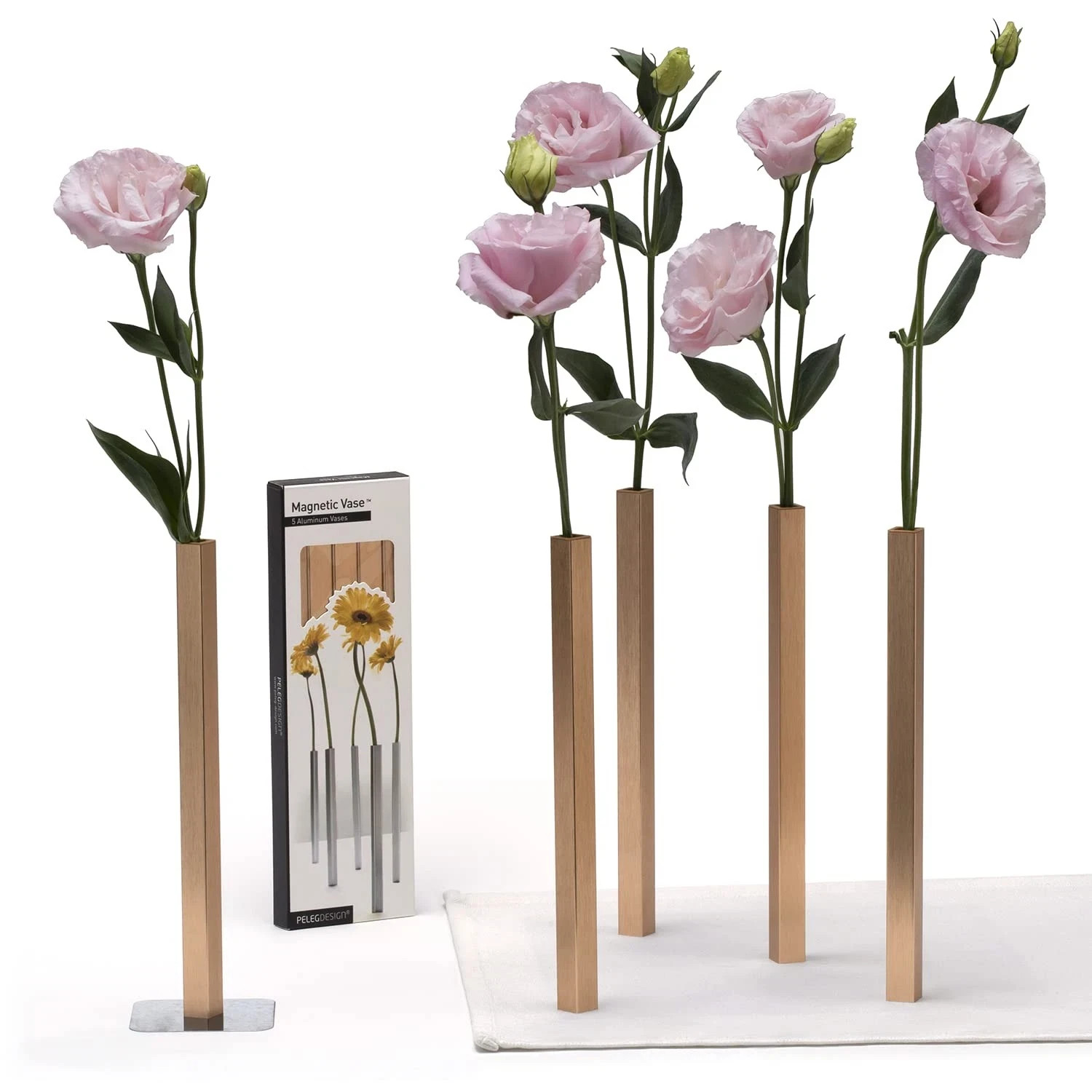 Magnetic Flower Vase - Unique and Modern Set of 5 Gold Aluminum Vases for Hom...