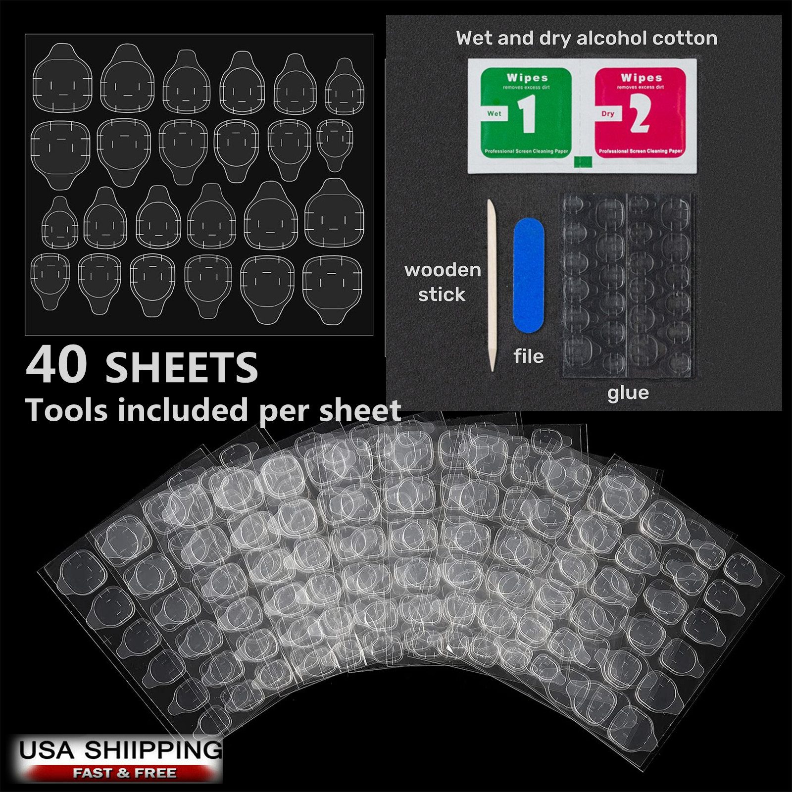 Double-Sided Nail Glue Tape Sticker Adhesive Tabs for Press on Nails 3-40 Sheet