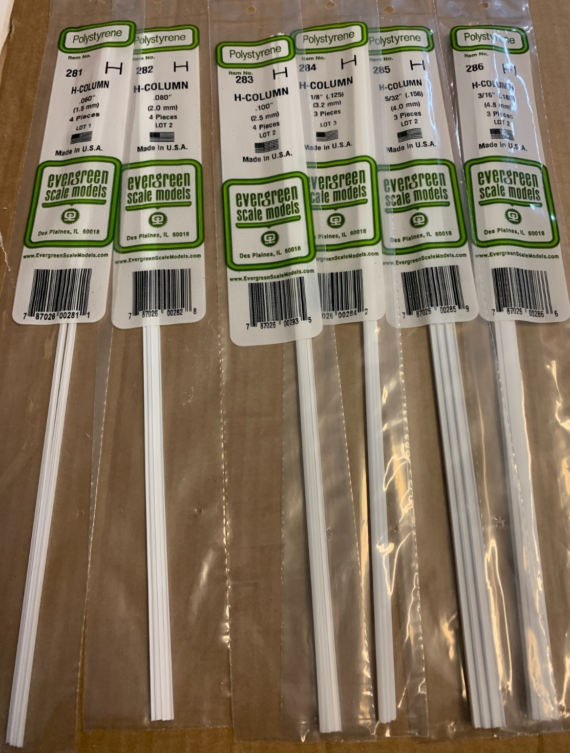 Evergreen Styrene H Column Beam 14" Plastic Rod Assortment 6 Sizes