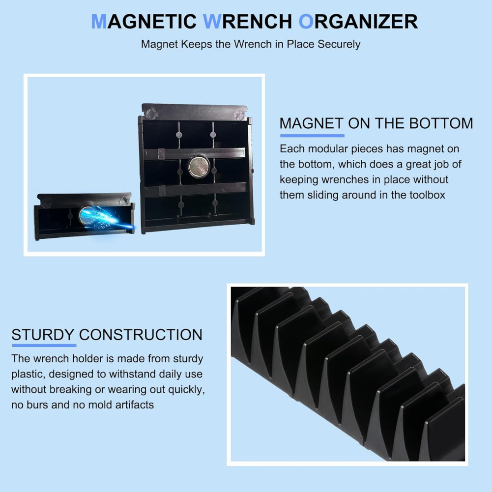 Magnetic Modular Wrench Organizer Compact Tool Storage Slots hold Tools 46PC