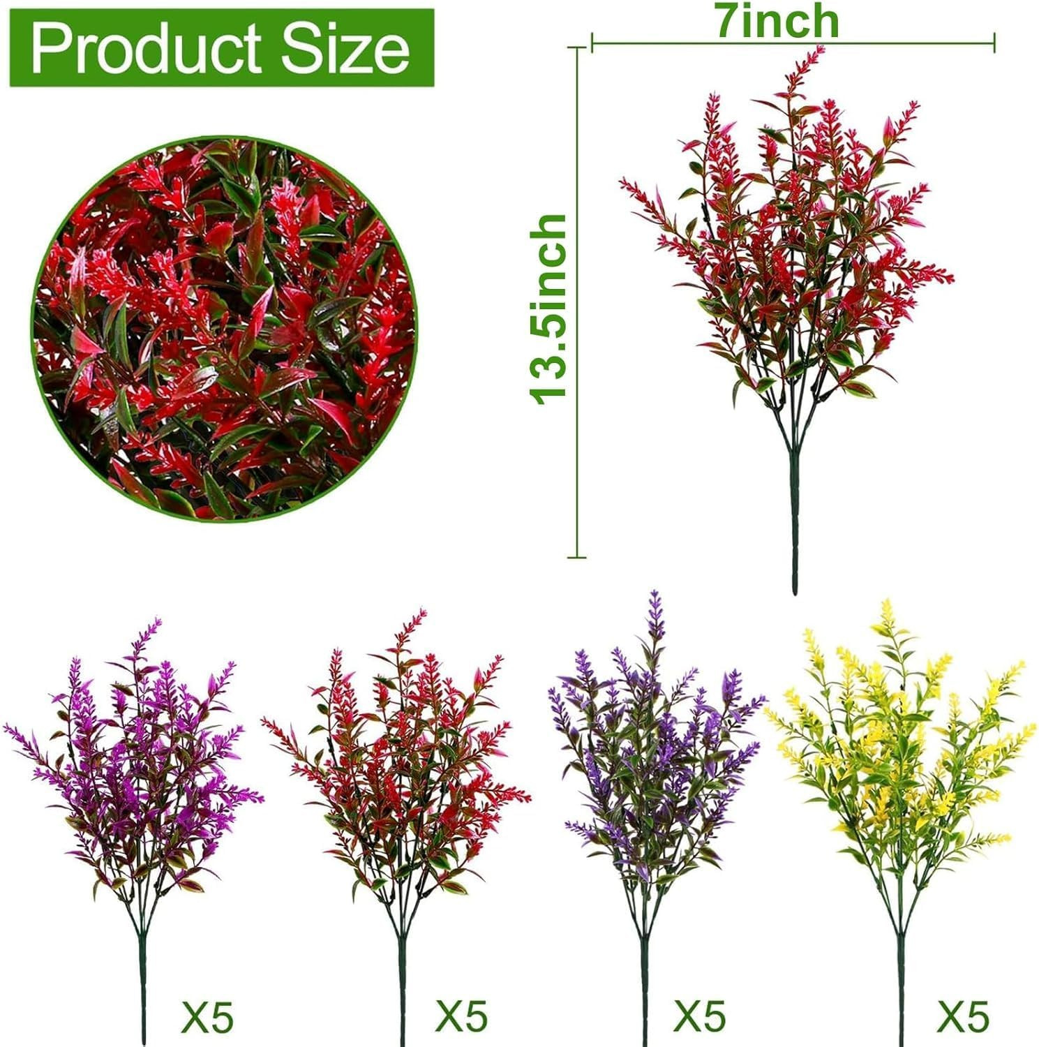 Artificial Outdoor Faux Lavender Flowers, UV Resistant, 20 Bundles