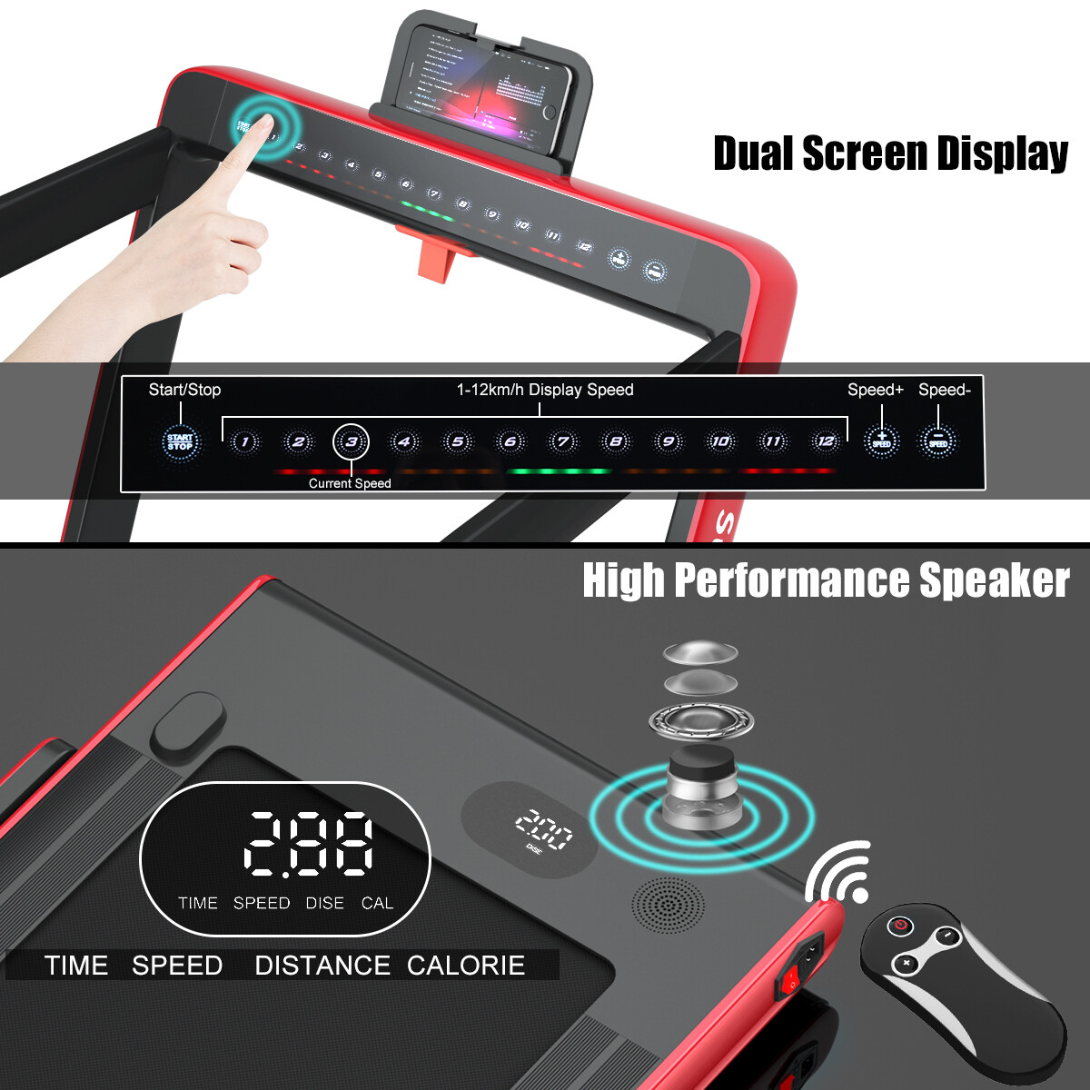 Costway 2.25HP 2 in 1 Folding Treadmill Jogging Machine W/APP Control Speaker