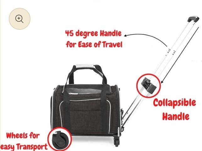 Airline Approved Expandable Premium Pet Carrier on Wheels- Two Sided BLACK...215