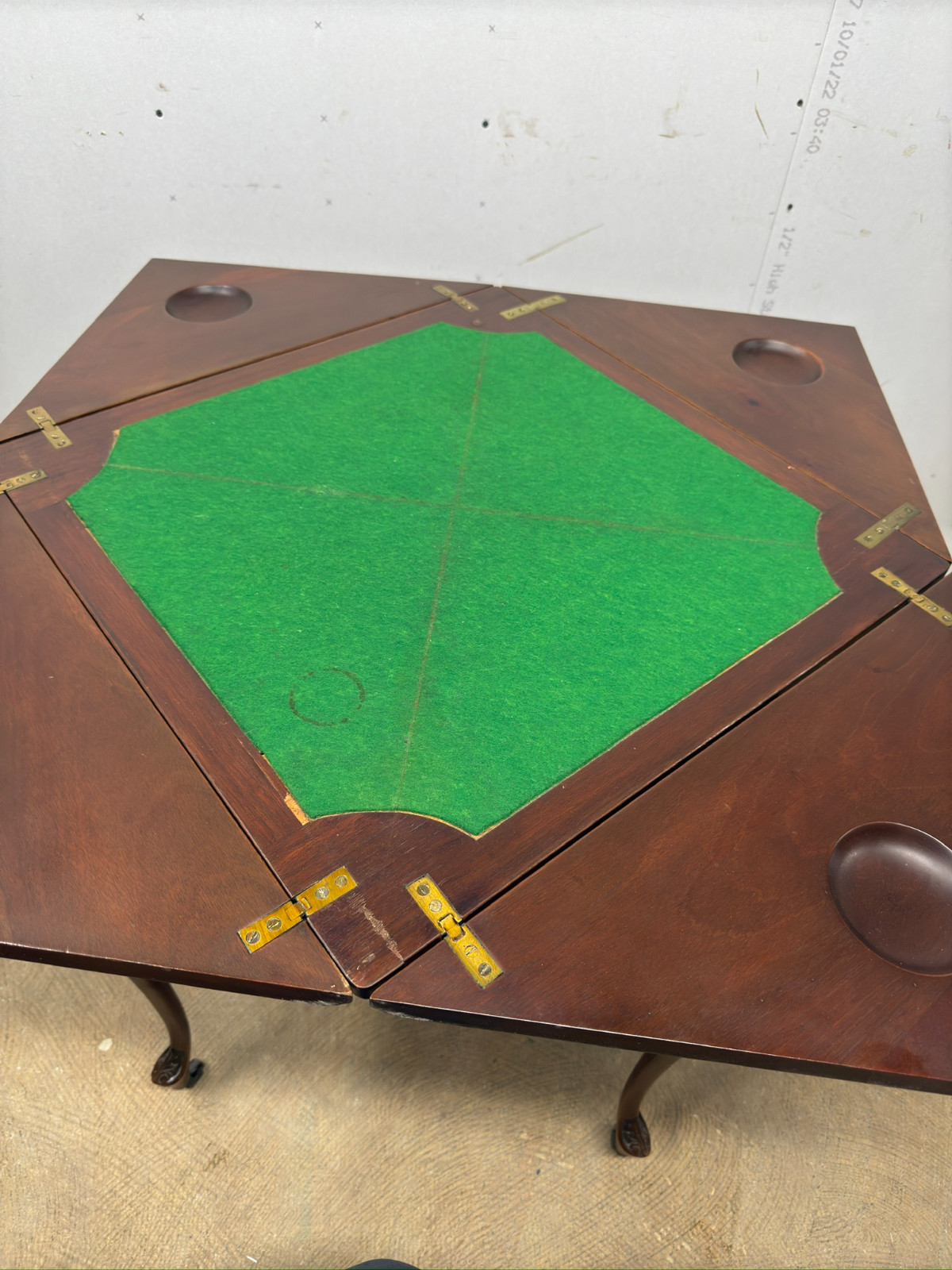 antique french walnut game table handkerchief carved stand card 1800s