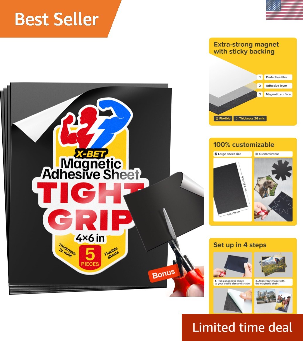 Versatile 4x6 Magnetic Sheets – Strong Adhesive for Photos and Stickers (5 Pcs)