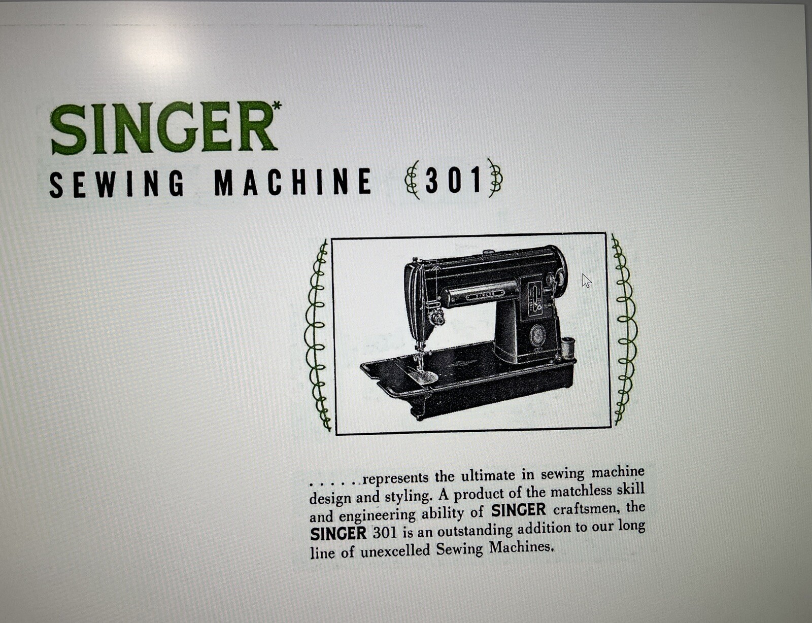 Rare Large Deluxe-Edition Instructions Manual for Singer 301 301A Sewing Machine